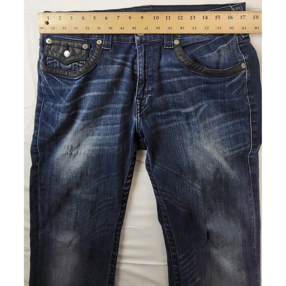 True Religion Jeans Mens 36x30 Straight With Black Leather Pocket Flaps - Picture 14 of 14